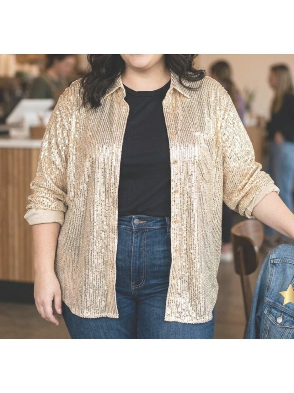 Torrid Plus Size 2X Champagne Gold Sequin Metallic Open Cardigan Glam